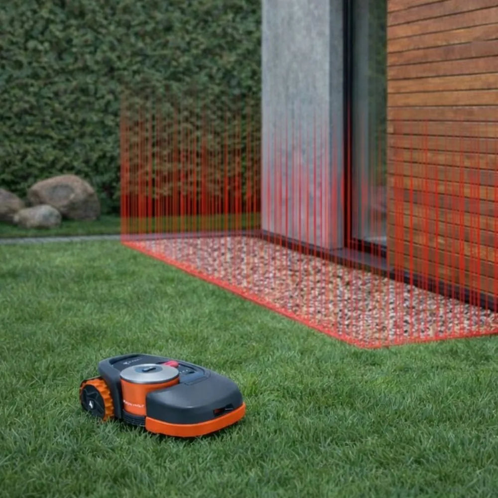 Robot tondeuse Segway Navimow H évitant une zone interdite définie virtuellement